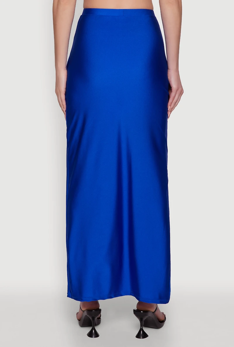 Womens Trendy High Waisted Side Slit Maxi Skirt, Blue, Size L