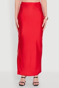 Womens Trendy High Waisted Side Slit Maxi Skirt, Red, Size L