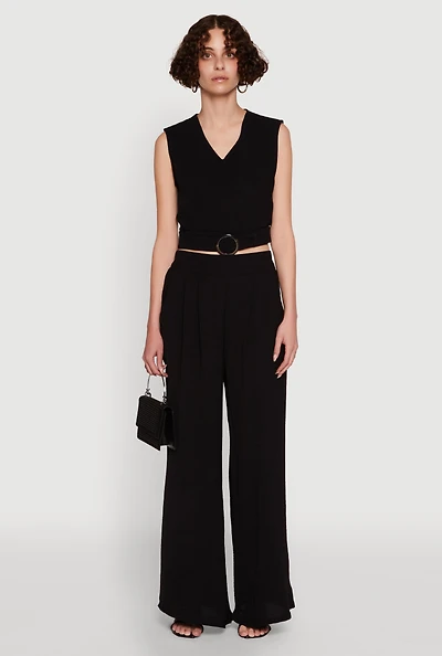 Womens Trendy Pleated Detail Crepe Knit Palazzo Pants,