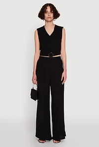 Womens Trendy Pleated Detail Crepe Knit Palazzo Pants,