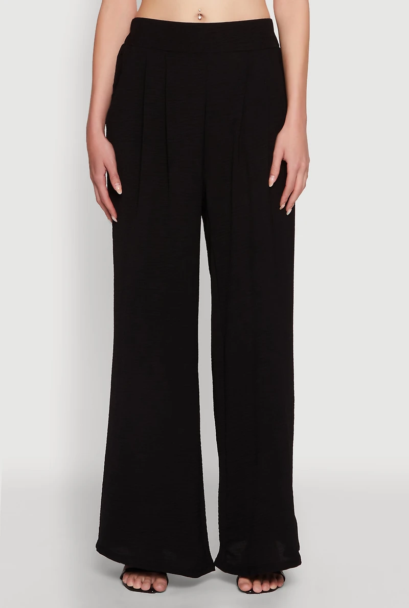 Trendy Pleated Detail Crepe Knit Palazzo Pants