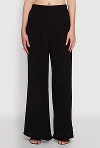 Trendy Pleated Detail Crepe Knit Palazzo Pants