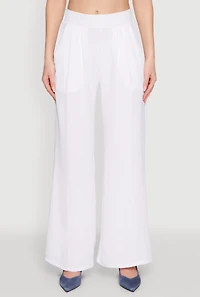 Womens Trendy Pleated Detail Crepe Knit Palazzo Pants, White, Size L