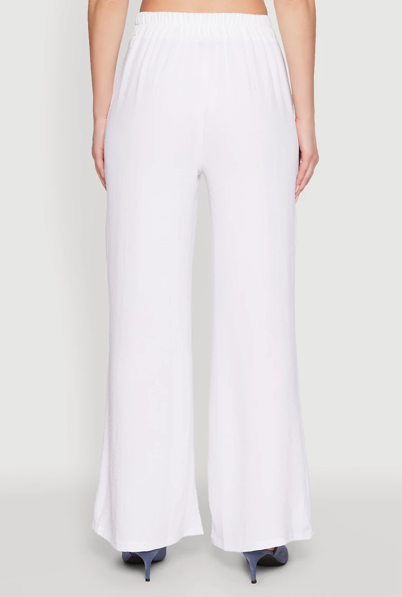 Womens Trendy Pleated Detail Crepe Knit Palazzo Pants, White, Size L
