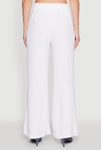 Womens Trendy Pleated Detail Crepe Knit Palazzo Pants, White, Size L
