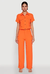 Womens Airy D Ring Closure Crop Top, Orange, Size M