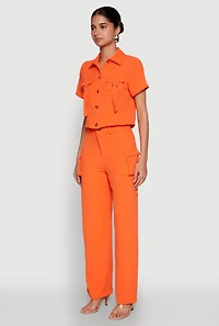 Womens Airy D Ring Closure Crop Top, Orange, Size M