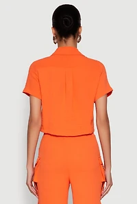 Womens Airy D Ring Closure Crop Top, Orange, Size M
