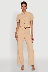 Womens Airy High Waisted Cargo Pocket Pants, Khaki, Size L