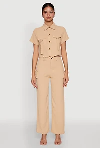 Womens Airy High Waisted Cargo Pocket Pants,