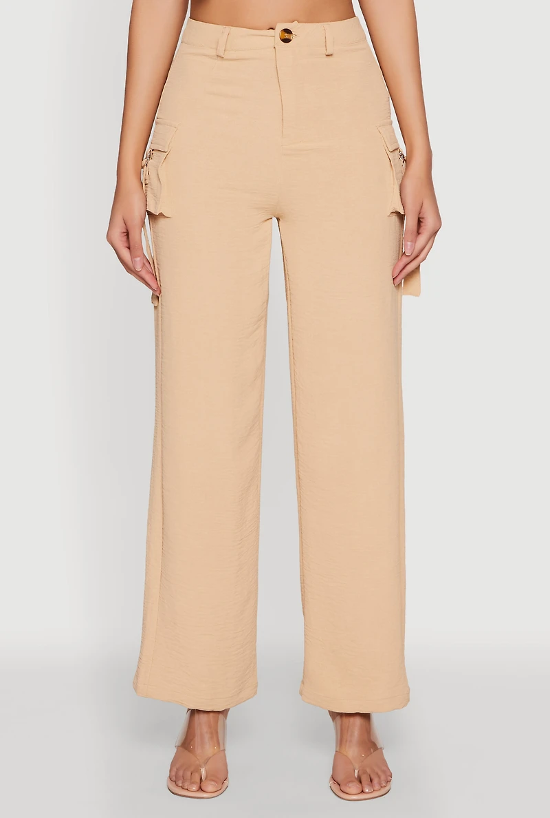 Womens Airy High Waisted Cargo Pocket Pants,