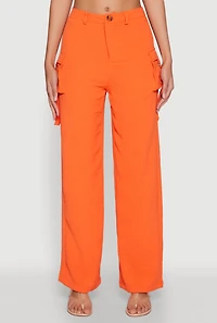 Womens Airy High Waisted Cargo Pocket Pants, Orange, Size M