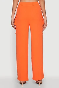 Womens Airy High Waisted Cargo Pocket Pants, Orange, Size M