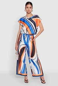Womens Printed Cap Sleeve Satin Top, Multi,