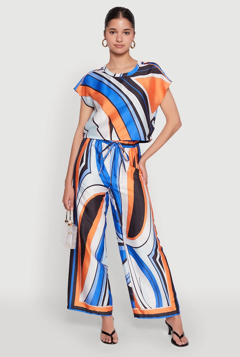 Womens Printed Cap Sleeve Satin Top, Multi, Size S