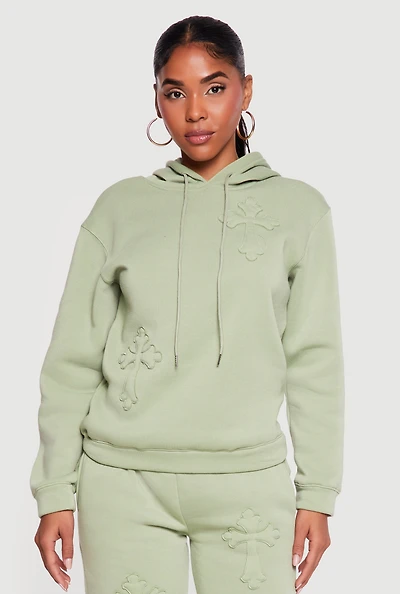 Cross Applique Hooded Pullover Sweatshirt