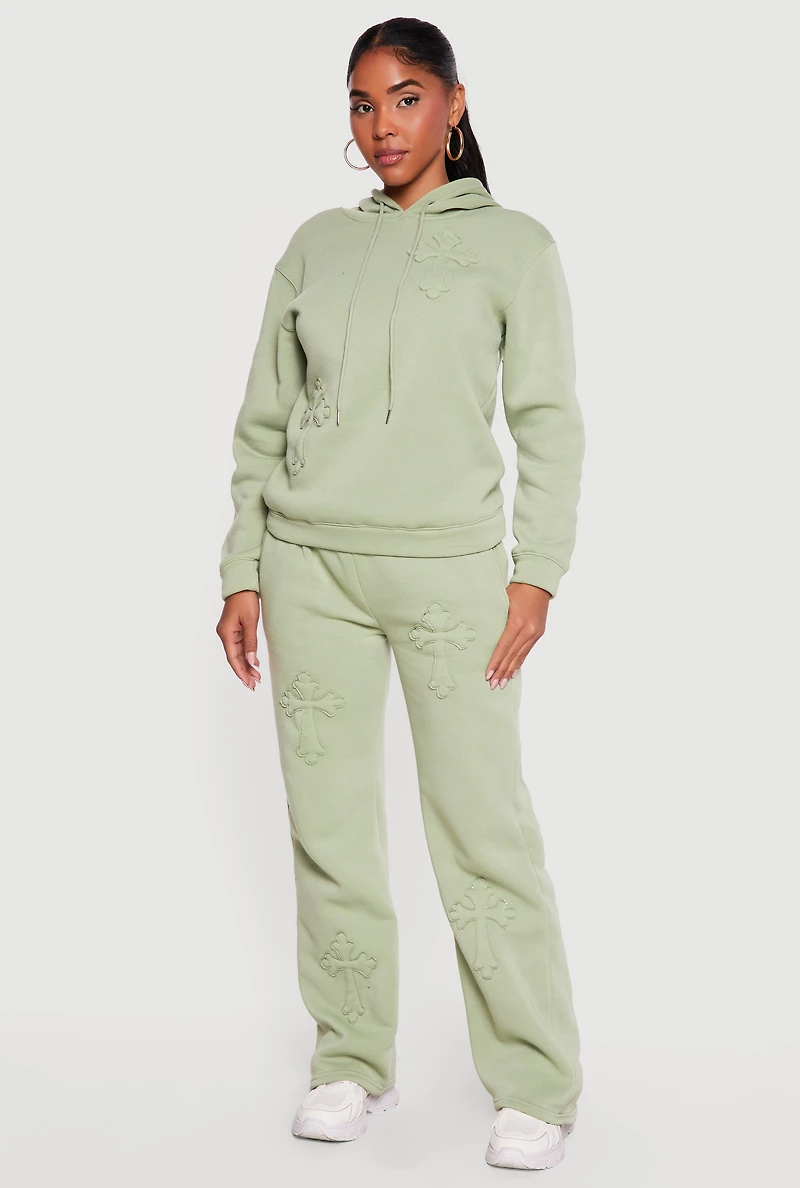 Cross Applique Hooded Pullover Sweatshirt