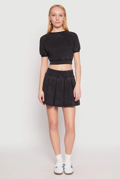 Womens Mineral Wash Pleated Mini Skirt, Grey, Size M