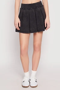 Womens Mineral Wash Pleated Mini Skirt, Grey, Size M
