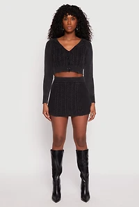 Womens Cable Knit Button Front Cropped Cardigan,