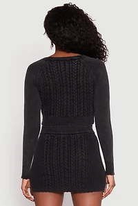 Womens Cable Knit Button Front Cropped Cardigan,