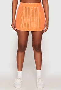 Womens Cable Knit High Waisted Mini Skirt, Orange, Size M