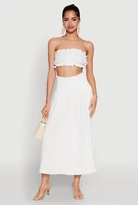 Womens Airy Ruffled Button Front Tube Top, White, Size L