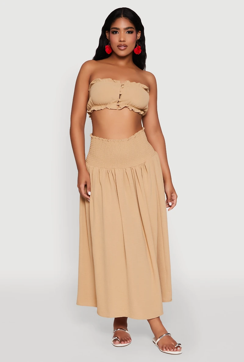 Airy Ruffled Button Front Tube Top