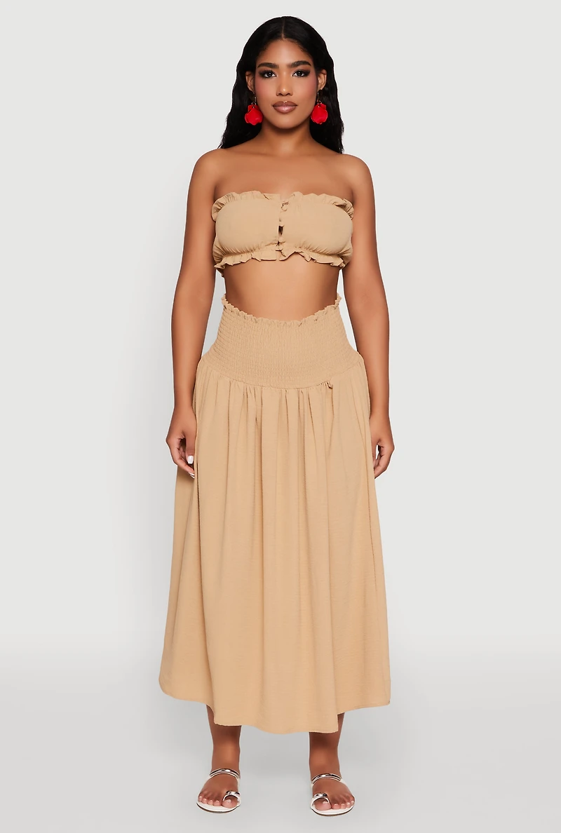 Airy Ruffled Button Front Tube Top