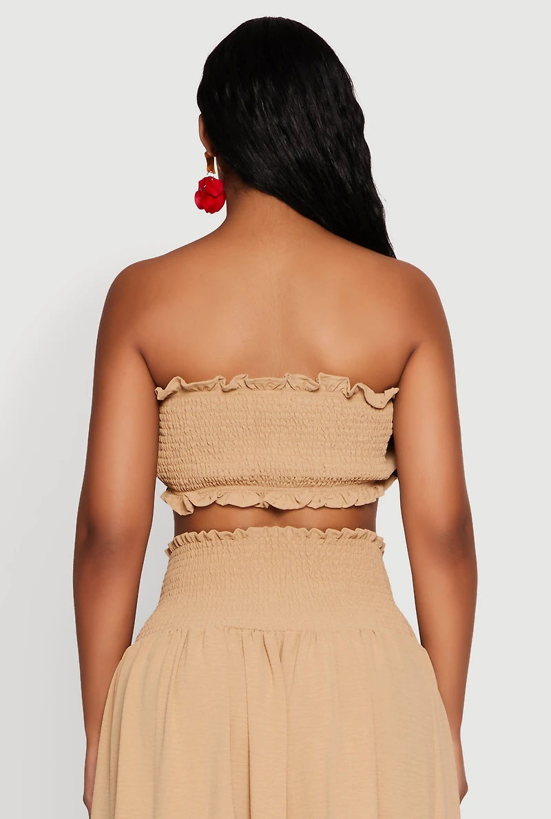Airy Ruffled Button Front Tube Top