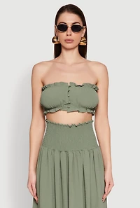 Womens Airy Ruffled Button Front Tube Top,
