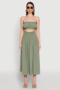 Womens Airy Ruffled Button Front Tube Top, Green, Size XL