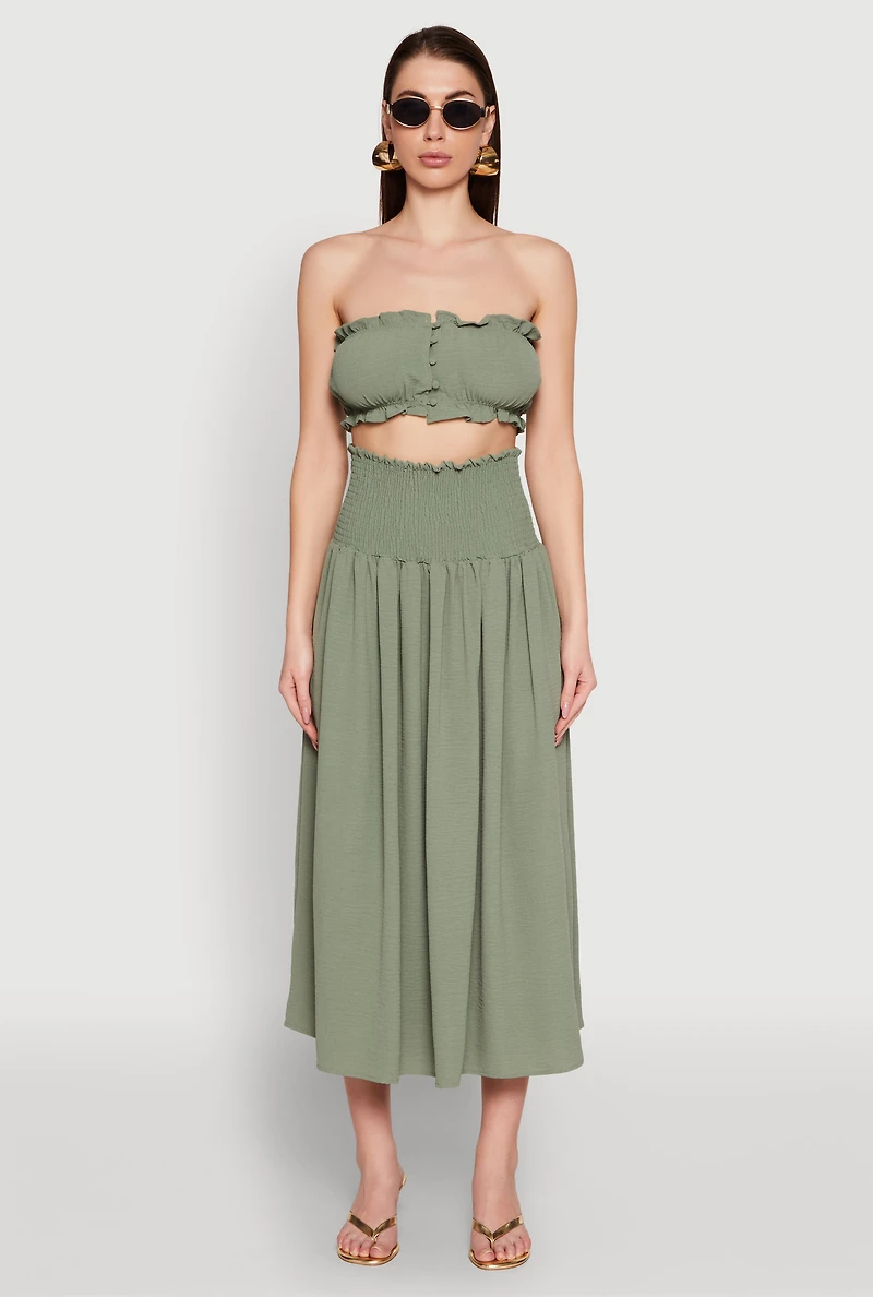 Womens Airy Ruffled Button Front Tube Top,