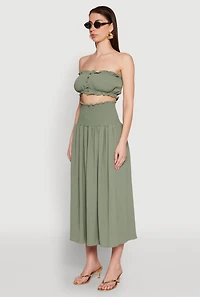 Womens Airy Ruffled Button Front Tube Top,