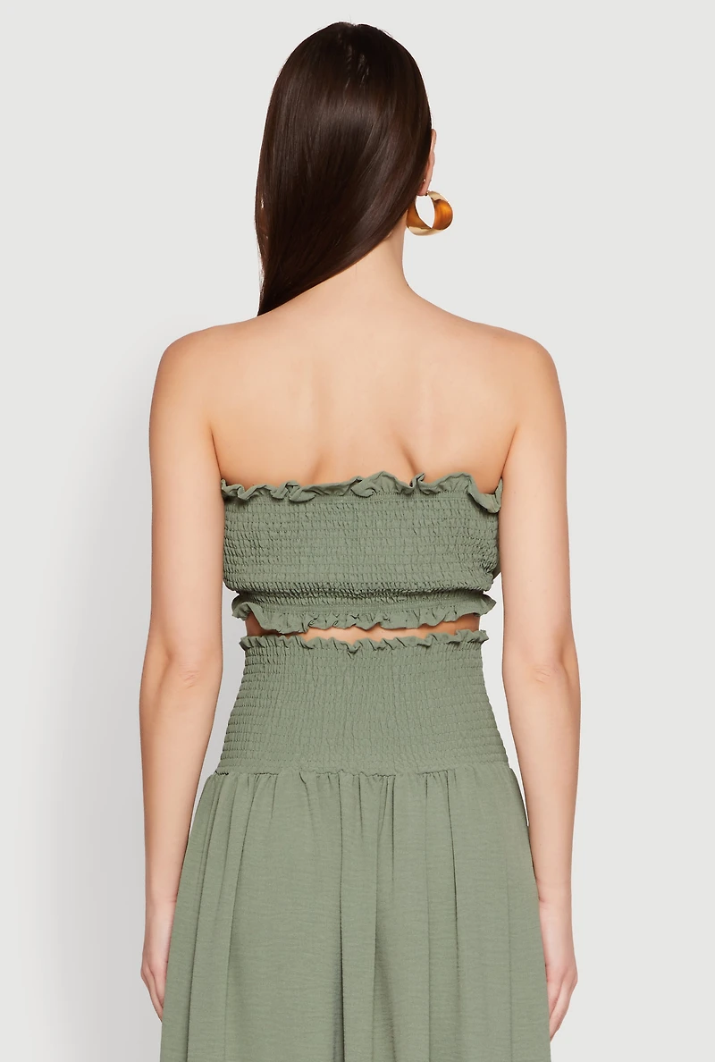 Womens Airy Ruffled Button Front Tube Top,