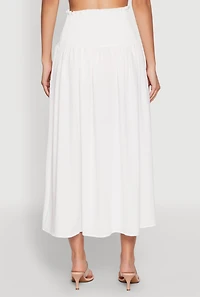 Womens Airy Smocked High Waist Skirt, White,
