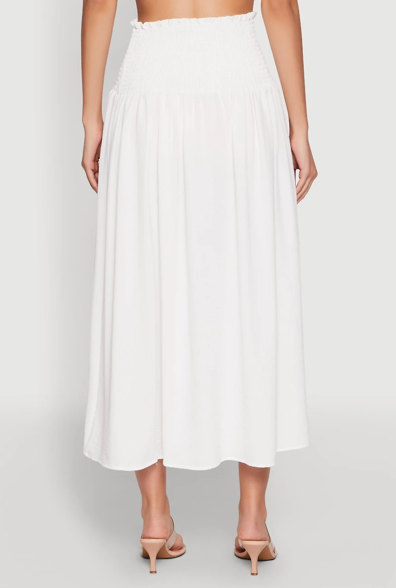 Womens Airy Smocked High Waist Skirt, White, Size L
