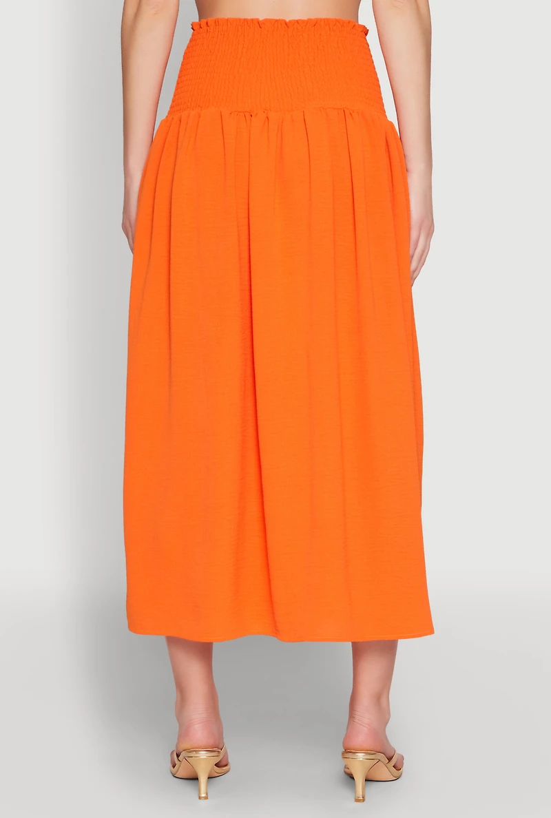 Womens Airy Smocked High Waist Skirt, Orange, Size XL