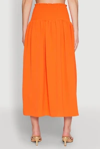 Womens Airy Smocked High Waist Skirt, Orange, Size XL
