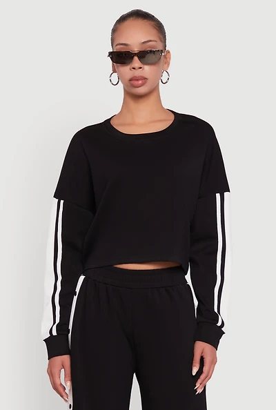 Womens Contrast Trim Drop Shoulder Crop Top, L