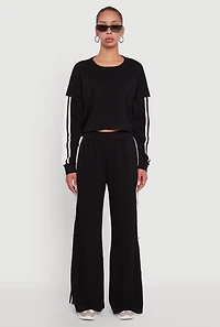 Womens Contrast Trim Drop Shoulder Crop Top, L