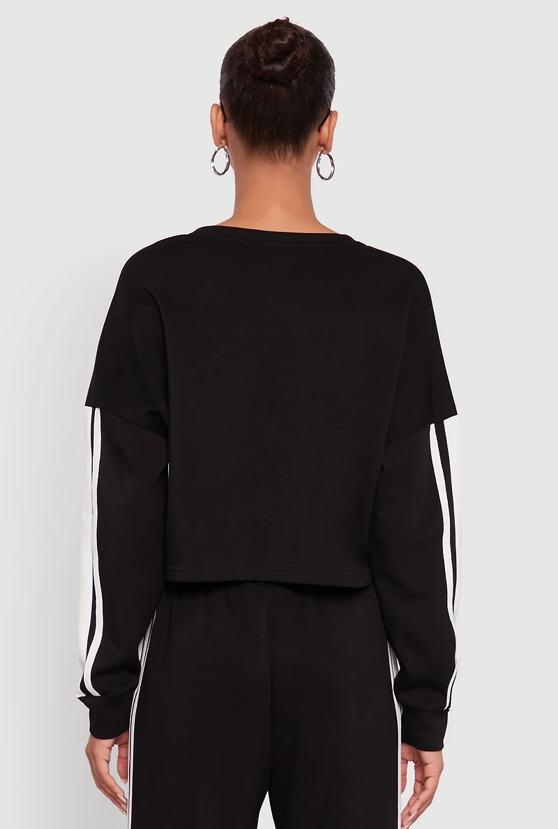 Womens Contrast Trim Drop Shoulder Crop Top, L
