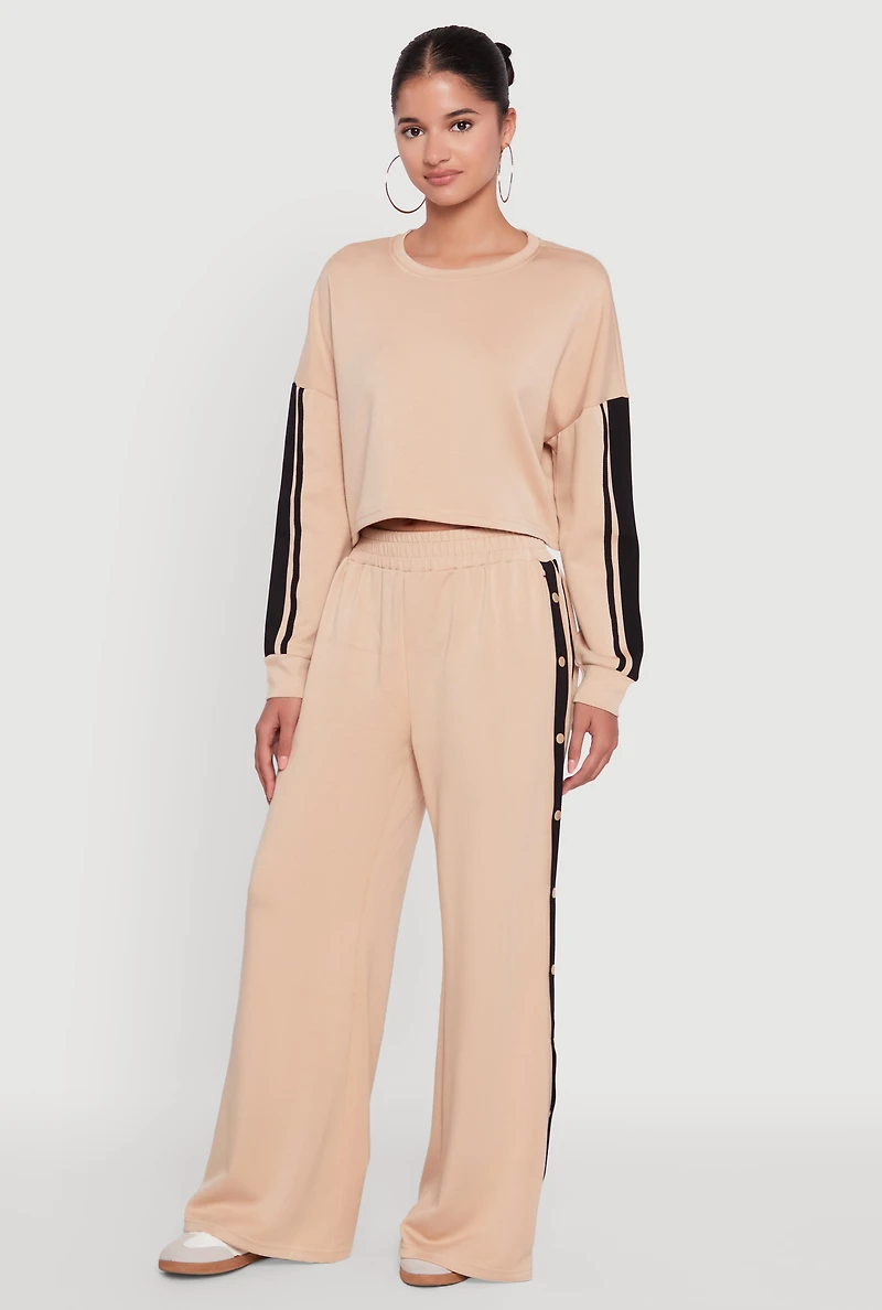 Womens Contrast Trim Drop Shoulder Crop Top,