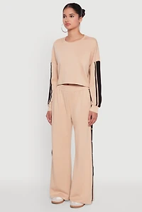 Womens Contrast Trim Drop Shoulder Crop Top, Beige, Size XL