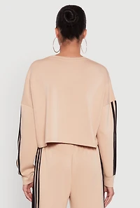 Womens Contrast Trim Drop Shoulder Crop Top, Beige, Size L