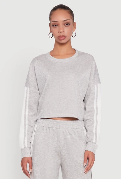 Womens Contrast Trim Drop Shoulder Crop Top, Grey, Size S