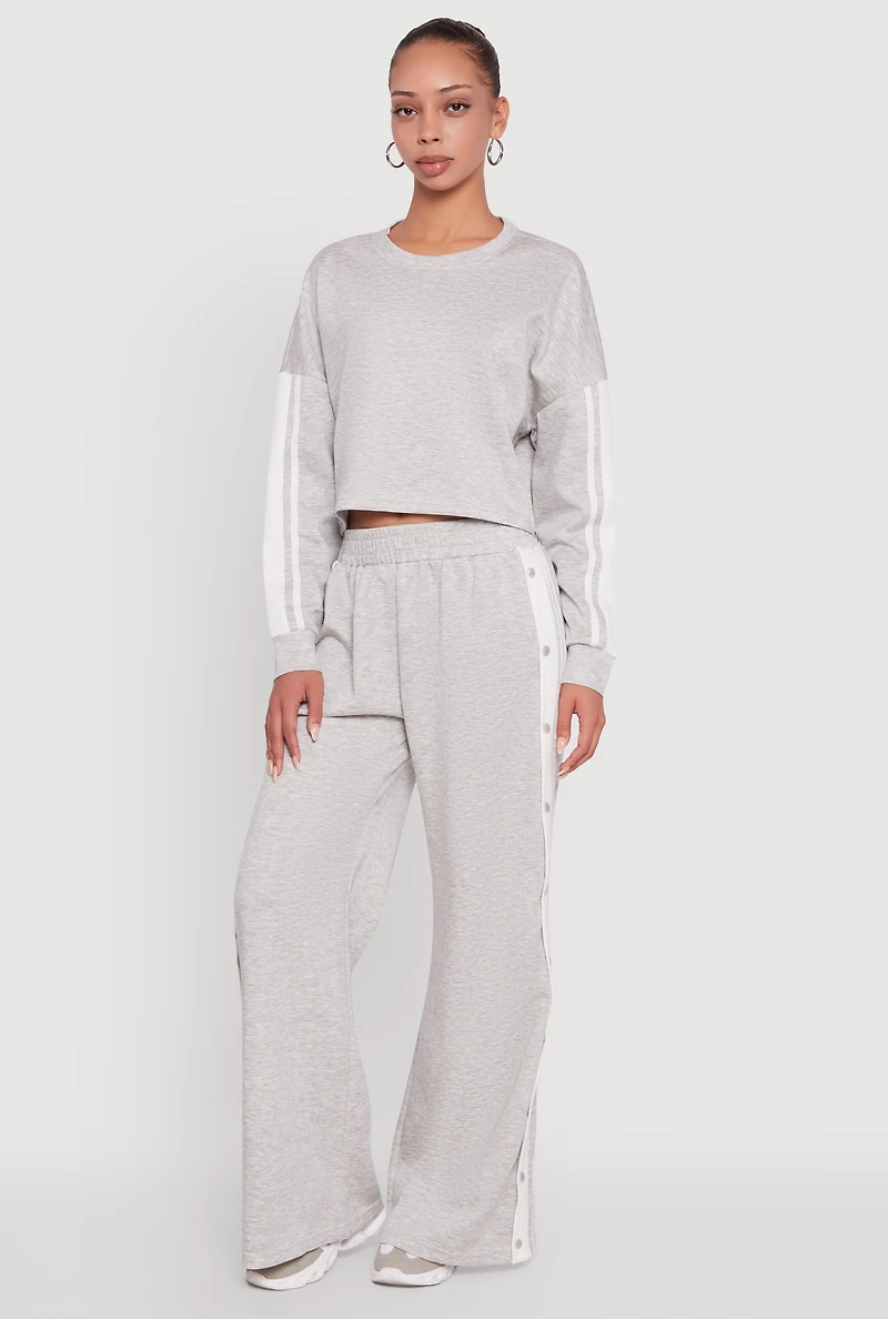 Womens Contrast Trim Drop Shoulder Crop Top, Grey, Size S