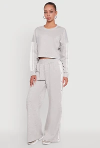 Womens Contrast Trim Drop Shoulder Crop Top, Grey, Size S