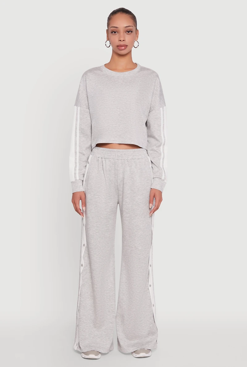 Womens Contrast Trim Drop Shoulder Crop Top, Grey,