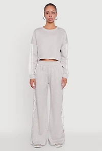 Womens Contrast Trim Drop Shoulder Crop Top, Grey,